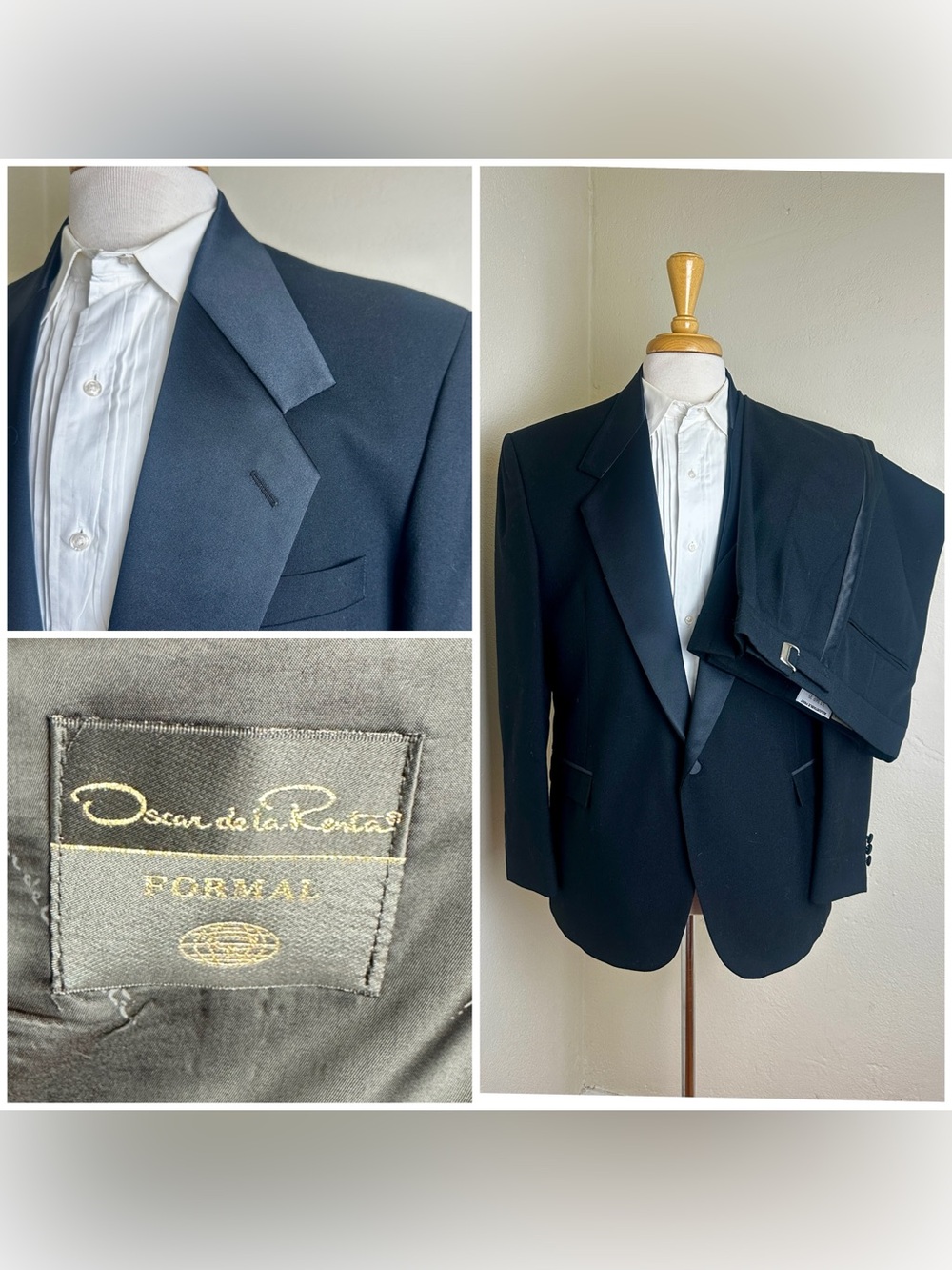 Oscar de la Renta Tuxedo Mens Formal Suit Wedding Sz 43S Jacket 34W Pants EUC!